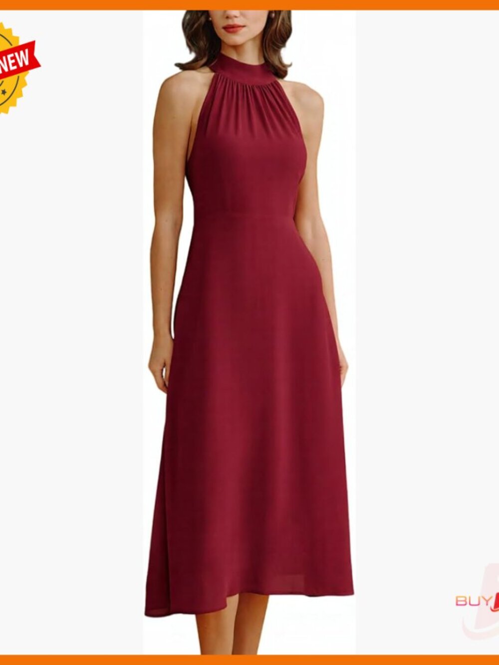 Halter Neck Flowy A-Line Midi Sundress With Pockets Casual Summer Dress